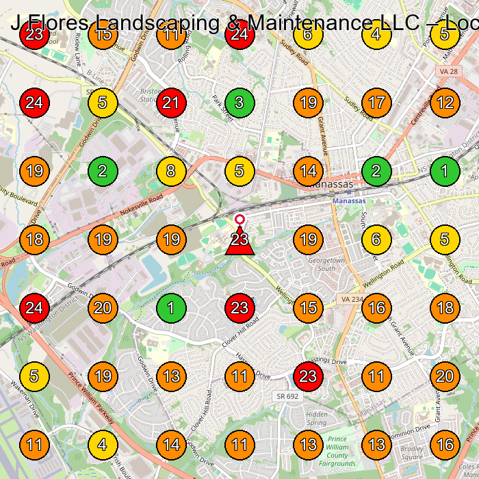 J Flores Landscaping & Maintenance LLC Landscaper GeoGrid ranking map for None