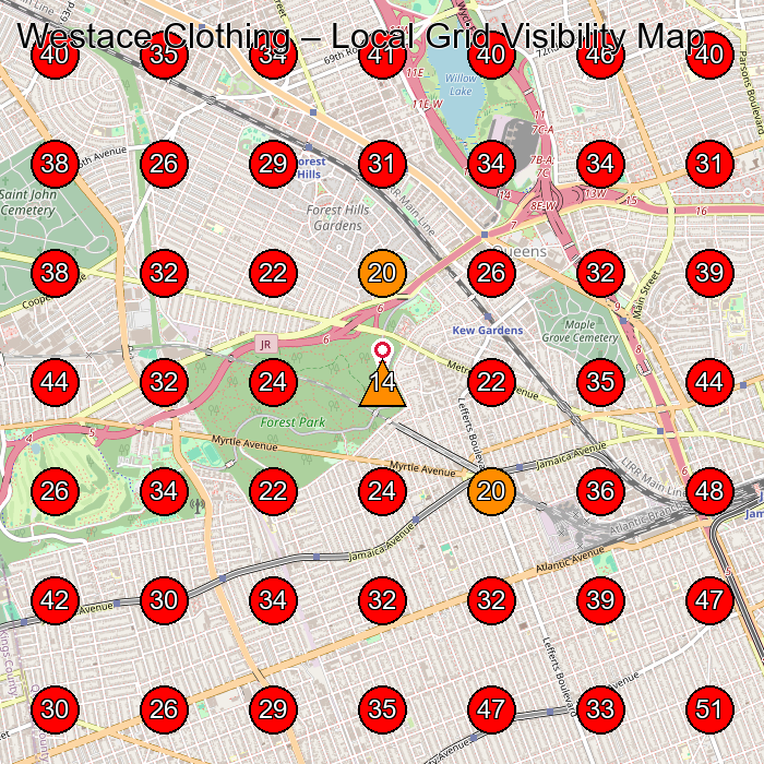 Westace Clothing GeoGrid visibility map for Men'S Clothing Store in Flushing