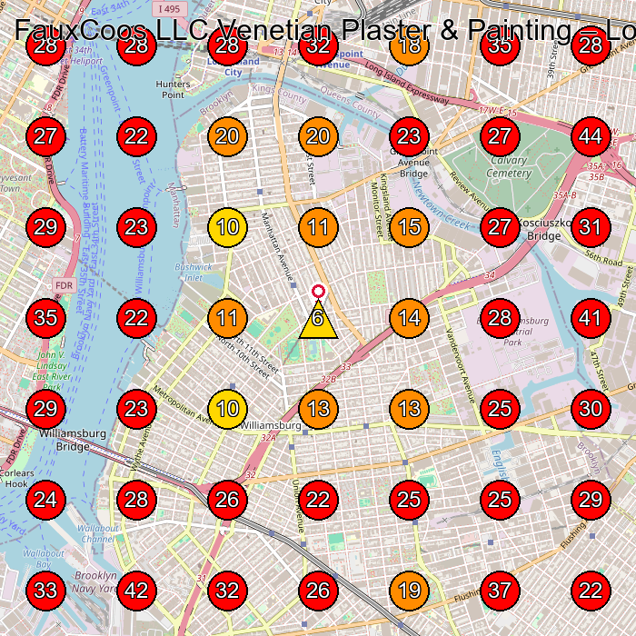 FauxCoos LLC Venetian Plaster & Painting GeoGrid visibility map for Art Studio in Brooklyn