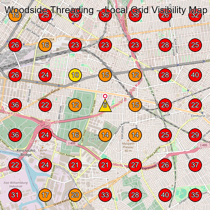 Woodside Threading GeoGrid visibility map for Beauty Salon in Queens