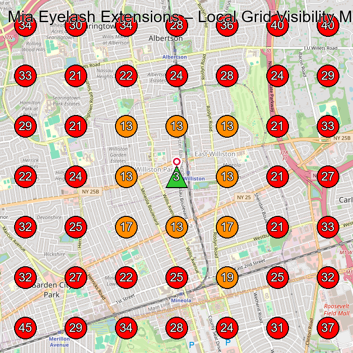 Mia Eyelash Extensions GeoGrid visibility map for Eyelash Salon in Merrick