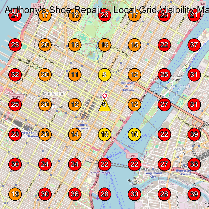 Anthony's Shoe Repair GeoGrid visibility map for Shoe Repair Shop in New York