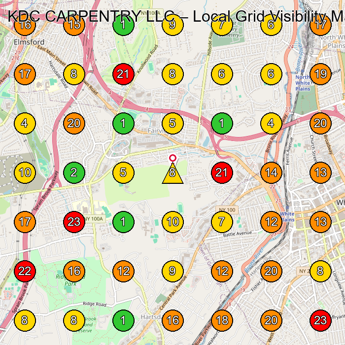 KDC CARPENTRY LLC Contractor GeoGrid ranking map for White Plains NY