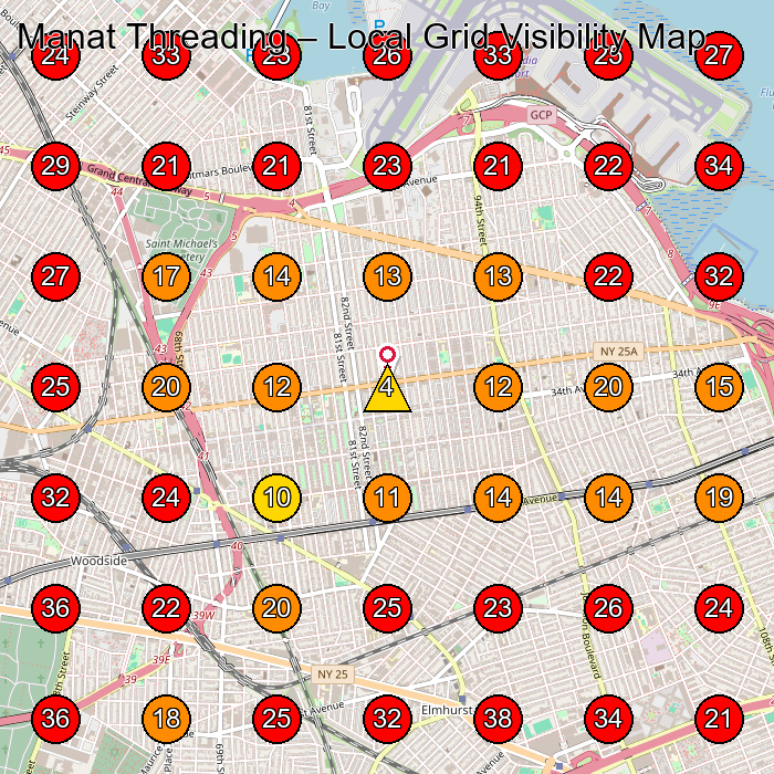 Manat Threading GeoGrid visibility map for Beauty Salon in Queens
