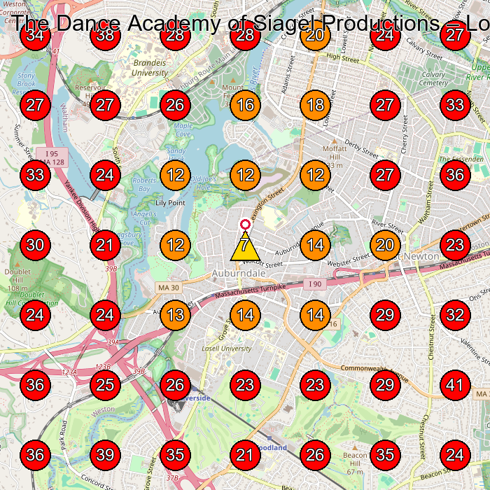 The Dance Academy of Siagel Productions GeoGrid visibility map for Dance School in Auburndale