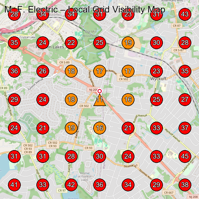 M. F. Electric GeoGrid visibility map for Electrician in Waldwick