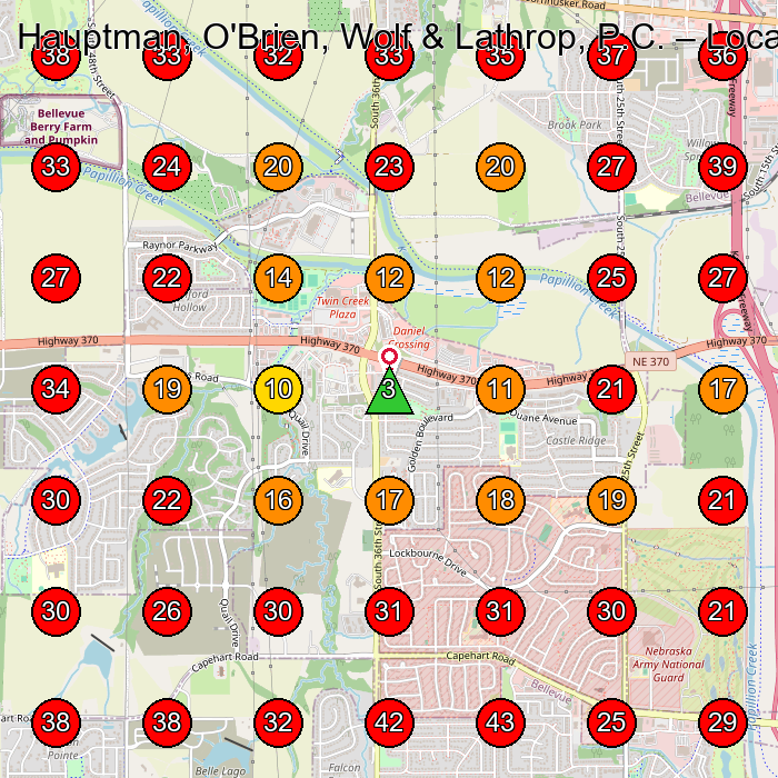 Hauptman, O'Brien, Wolf & Lathrop, P.C. GeoGrid visibility map for Personal Injury Attorney in Hutchinson