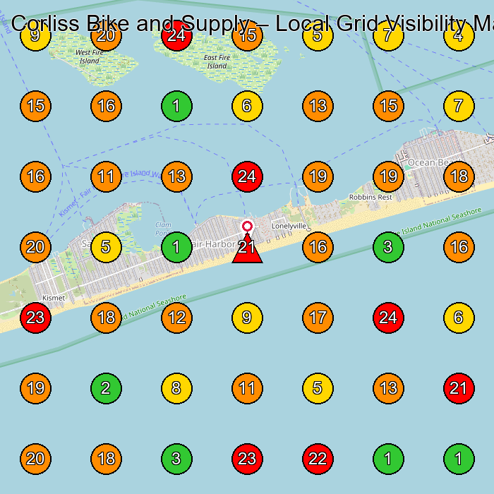 Corliss Bike and Supply General Store GeoGrid ranking map for Fair Harbor NY