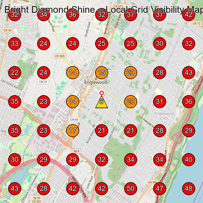 Bright Diamond Shine GeoGrid visibility map for Cleaning Service in Teaneck