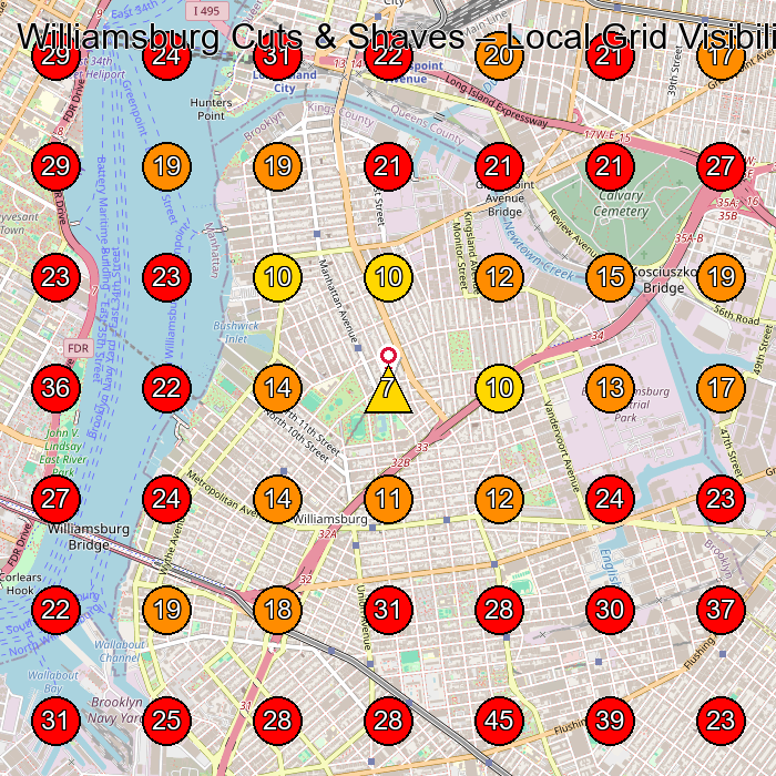 Williamsburg Cuts & Shaves GeoGrid visibility map for Barber Shop in Brooklyn