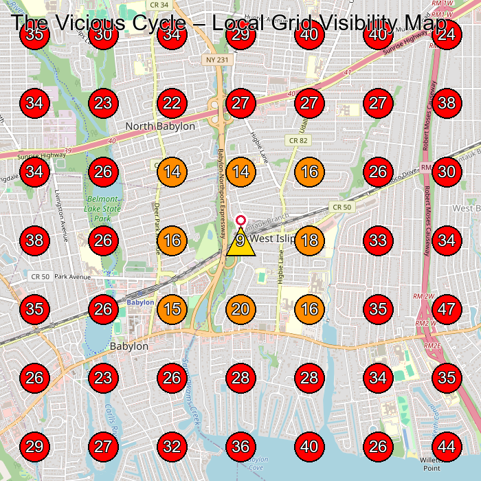 The Vicious Cycle GeoGrid visibility map for General Store in Fair Harbor