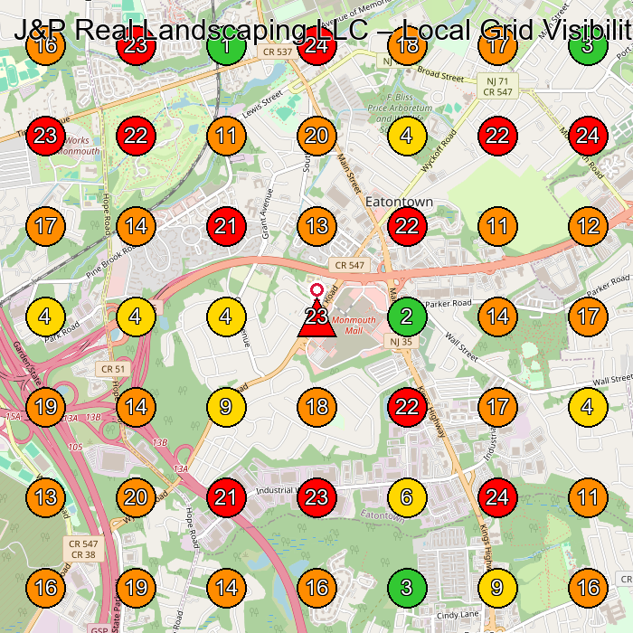 J&P Real Landscaping LLC Landscaper GeoGrid ranking map for Eatontown NJ