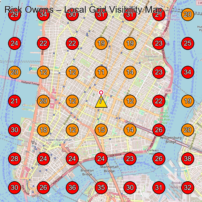 Rick Owens GeoGrid visibility map for Clothing Store in New York