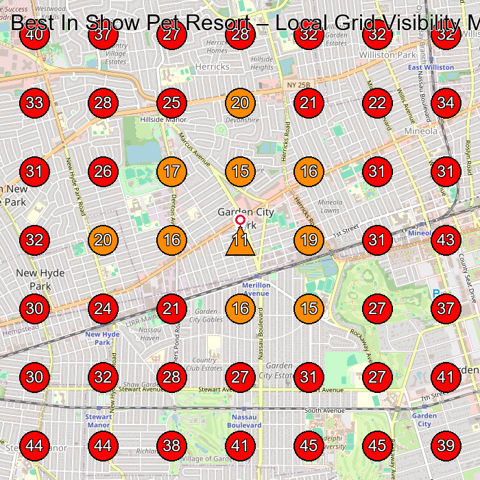 Best In Show Pet Resort GeoGrid visibility map for Pet Groomer in New Hyde Park