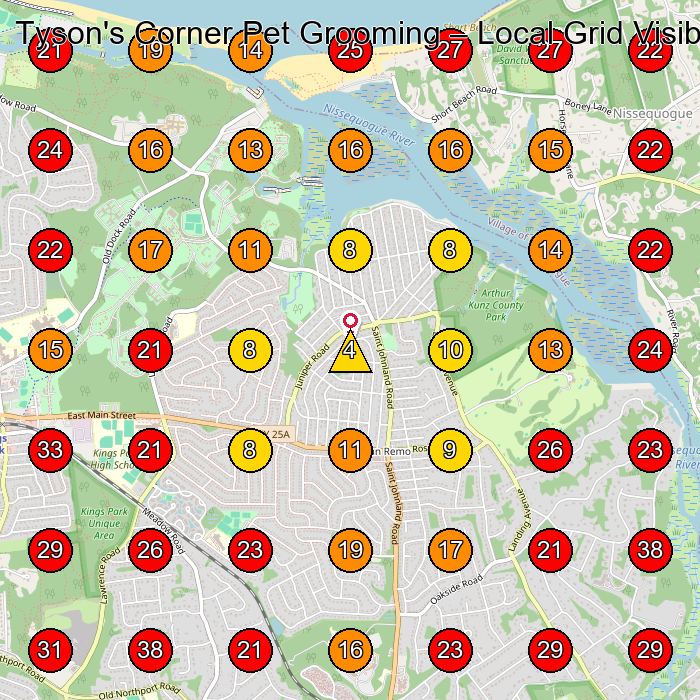 Tyson's Corner Pet Grooming GeoGrid visibility map for Pet Groomer in Kings Park