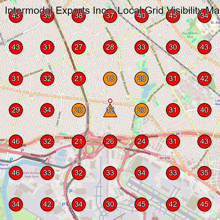 Intermodal Exports Inc GeoGrid visibility map for Shipping Company in Queens