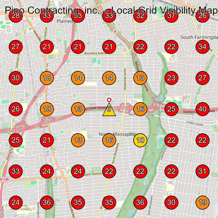 Pino Contracting, inc. GeoGrid visibility map for Construction Company in Massapequa Park