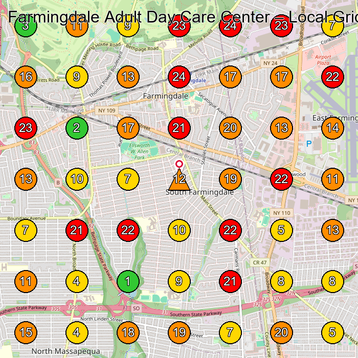 Farmingdale Adult Day Care Center Adult Day Care Center GeoGrid ranking map for Farmingdale NY