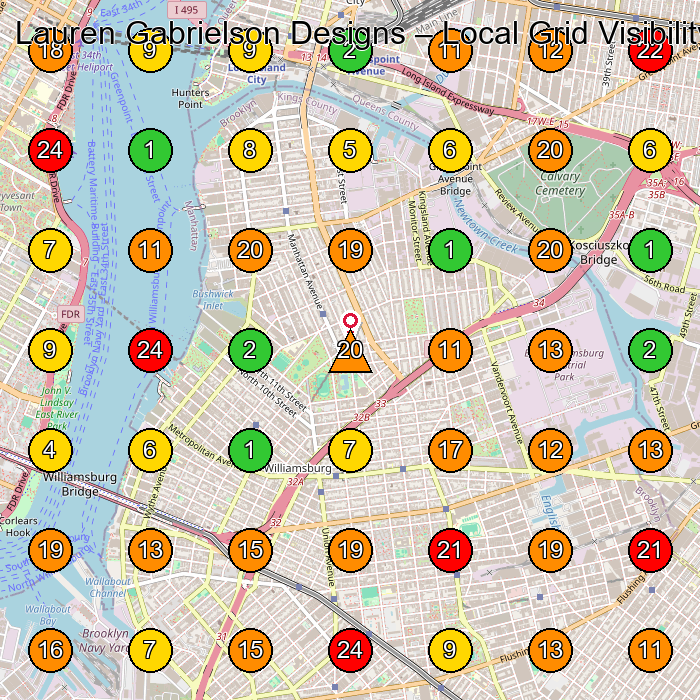 Lauren Gabrielson Designs Fashion Designer GeoGrid ranking map for Brooklyn NY