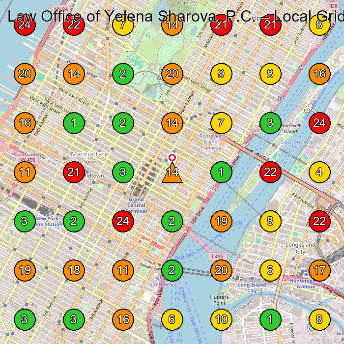 Law Office of Yelena Sharova, P.C. Legal Services GeoGrid ranking map for New York NY