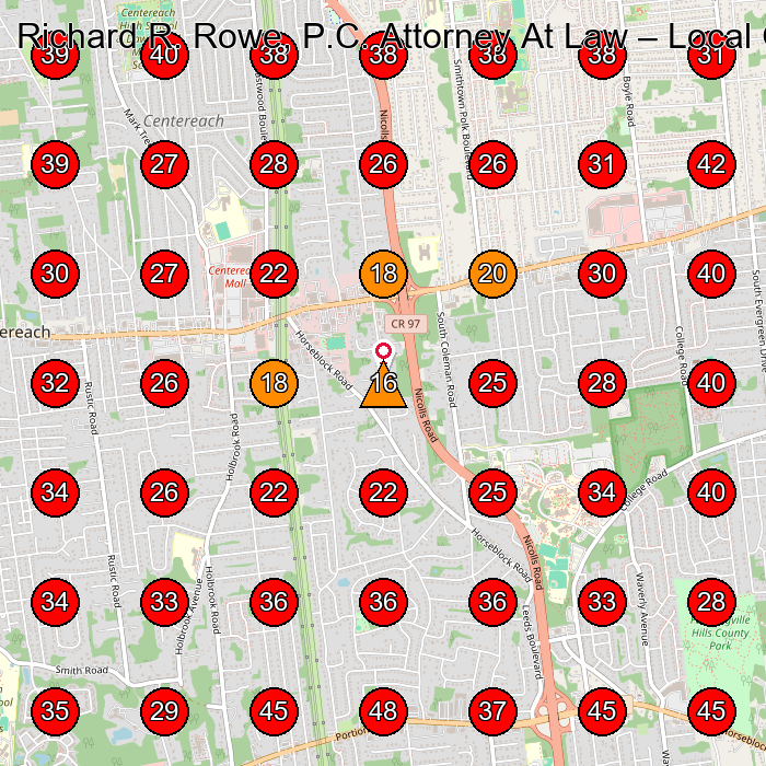 Richard R. Rowe, P.C. Attorney At Law GeoGrid visibility map for Lawyer in Central Islip