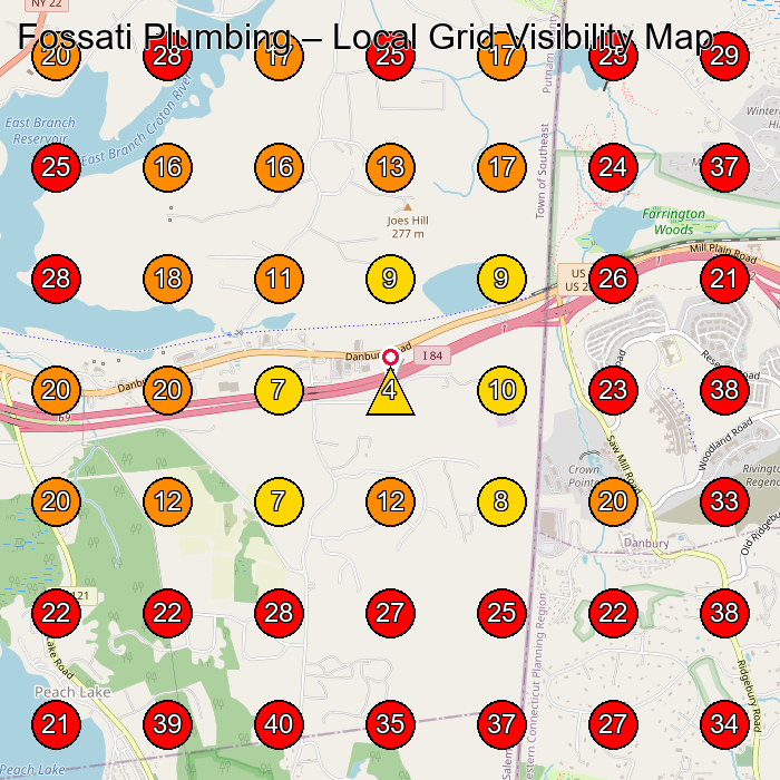 Fossati Plumbing GeoGrid visibility map for Plumber in Brewster
