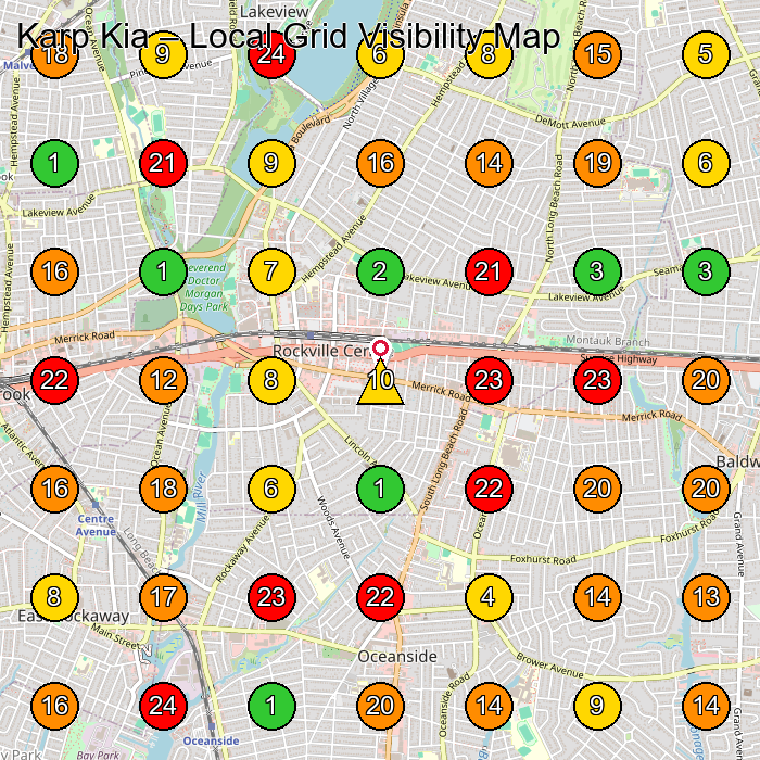 Karp Kia Kia Dealer GeoGrid ranking map for Rockville Centre NY