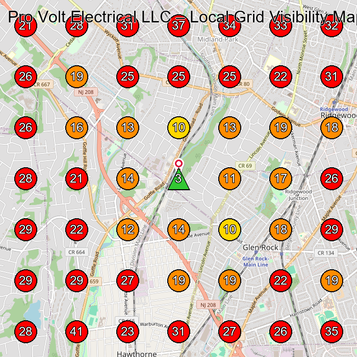 Pro Volt Electrical LLC GeoGrid visibility map for Electrician in Waldwick