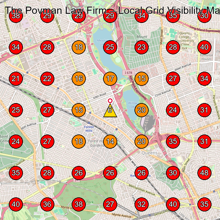The Povman Law Firm GeoGrid visibility map for Personal Injury Attorney in Queens
