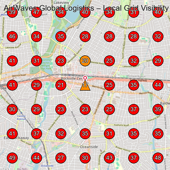 AirWaves Global Logistics GeoGrid visibility map for Trucking Company in Island Park