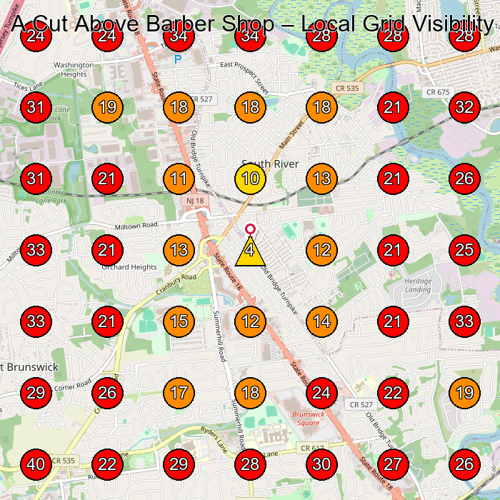 A Cut Above Barber Shop GeoGrid visibility map for Barber Shop in Milltown