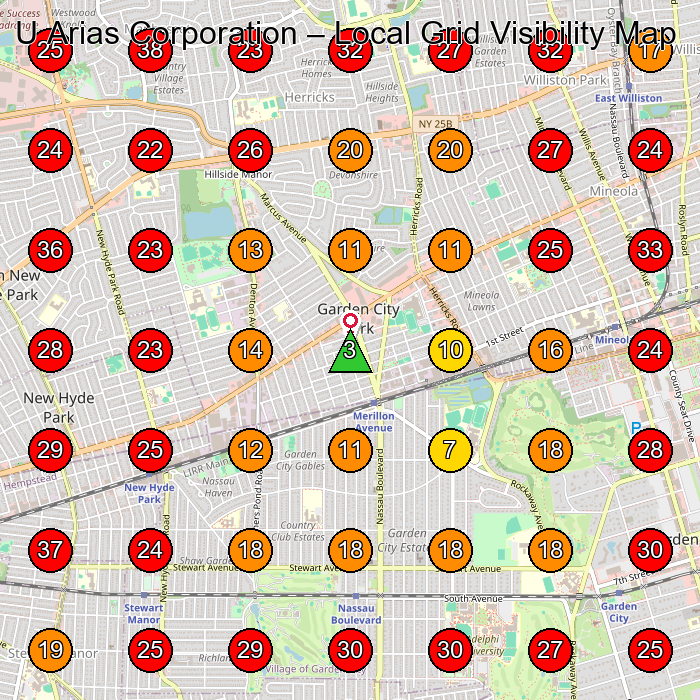 U Arias Corporation GeoGrid visibility map for Landscaper in New Hyde Park