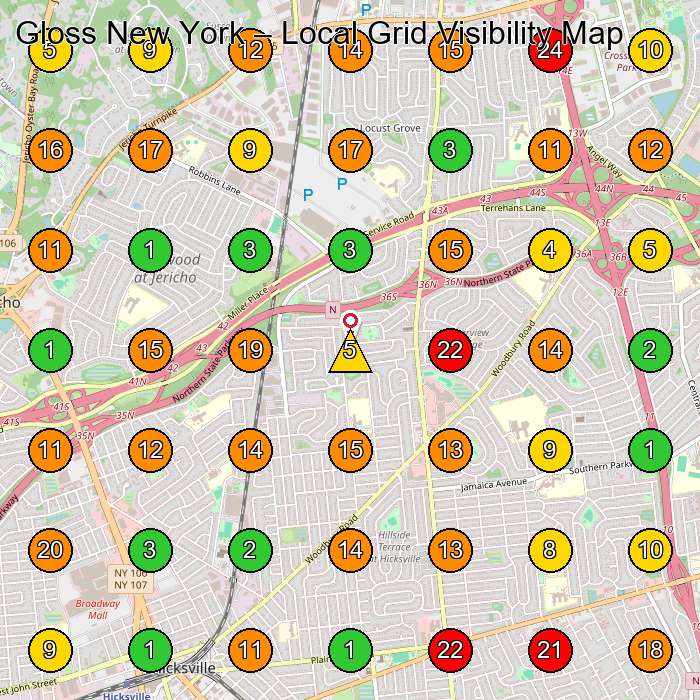 Gloss New York Hair Salon GeoGrid ranking map for Plainview NY