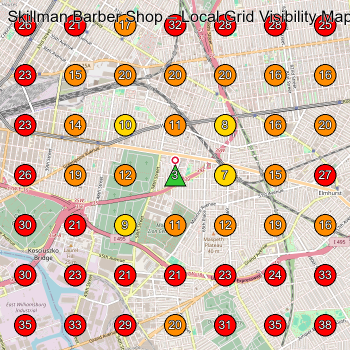 Skillman Barber Shop GeoGrid visibility map for Barber Shop in Queens