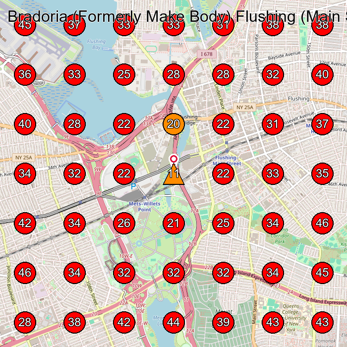 Bradoria (Formerly Make Body) Flushing (Main St) GeoGrid visibility map for Lingerie Store in Jackson Heights