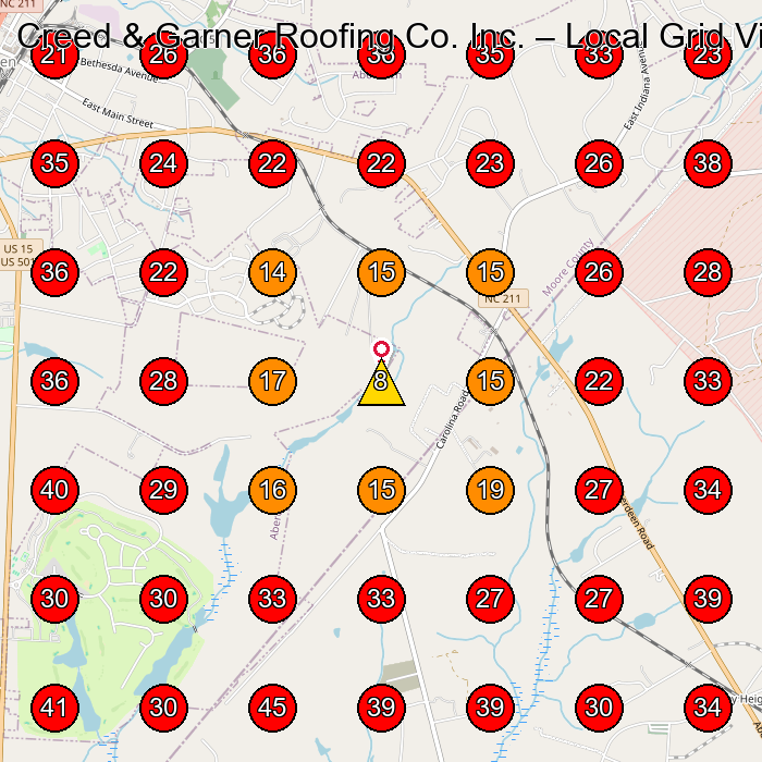 Creed & Garner Roofing Co. Inc. GeoGrid visibility map for Roofing Contractor in None