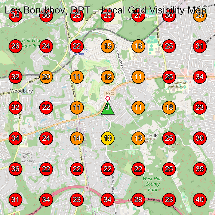 Lev Borukhov, DPT GeoGrid visibility map for Physical Therapy Clinic in Huntington Station
