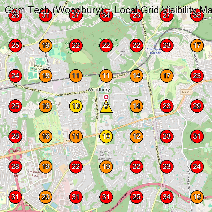 Gym Tech (Woodbury) GeoGrid visibility map for Window Treatment Store in Syosset