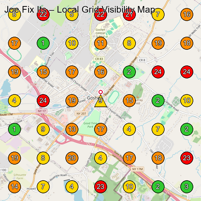 Joe Fix Its Bicycle Store GeoGrid ranking map for Goshen NY