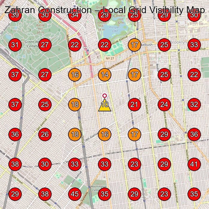 Zahran Construction GeoGrid visibility map for General Contractor in Brooklyn
