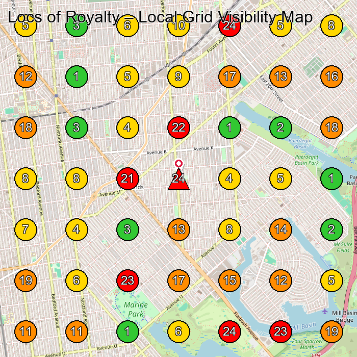 Locs of Royalty Hair Salon GeoGrid ranking map for Brooklyn NY