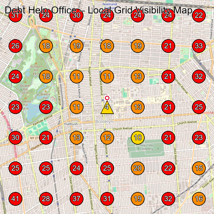 Debt Help Office GeoGrid visibility map for Bankruptcy Attorney in Jamaica