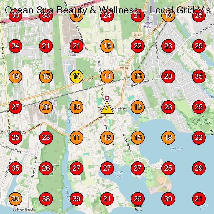 Ocean Spa Beauty & Wellness GeoGrid visibility map for Day Spa in Moriches