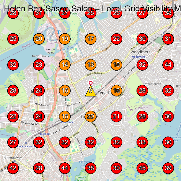Helen Ben-Sason Salon GeoGrid visibility map for Wig Shop in Lawrence