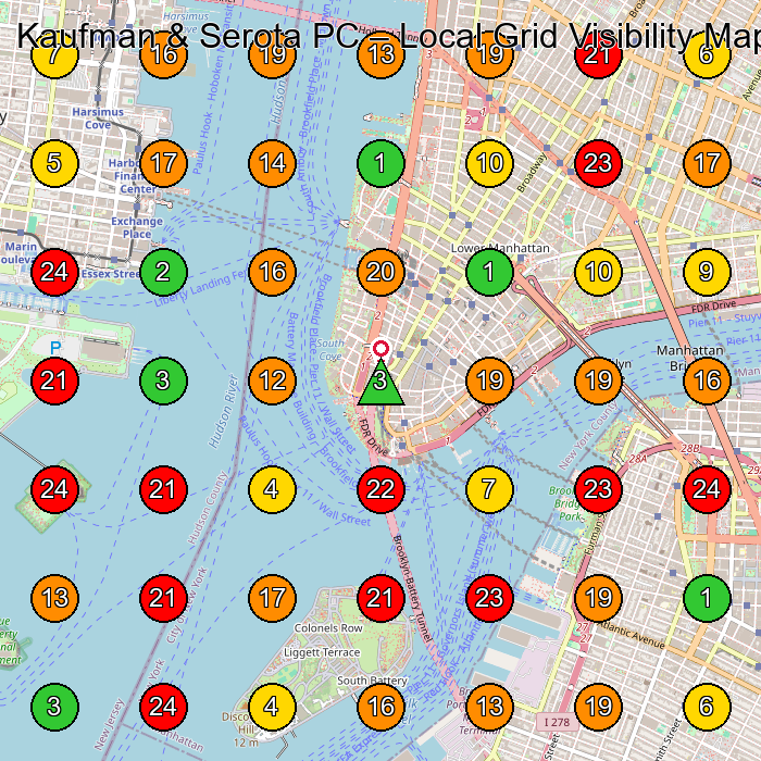 Kaufman & Serota PC Real Estate Attorney GeoGrid ranking map for New York NY