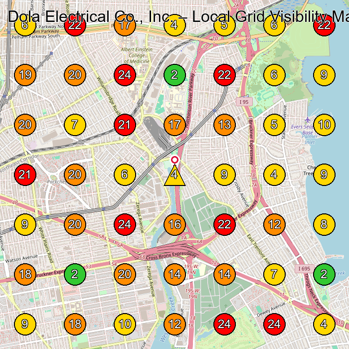 Dola Electrical Co., Inc. Electrician GeoGrid ranking map for Bronx NY