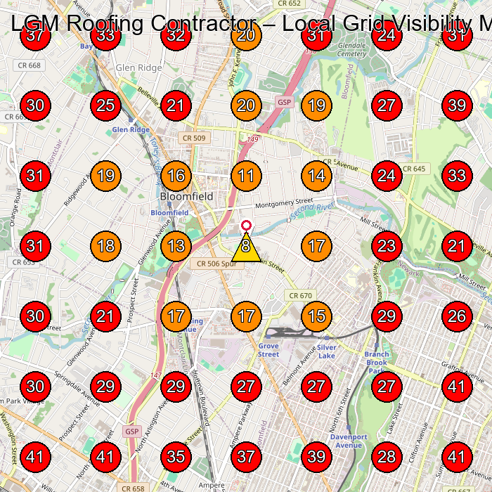 LGM Roofing Contractor GeoGrid visibility map for General Contractor in Jersey City