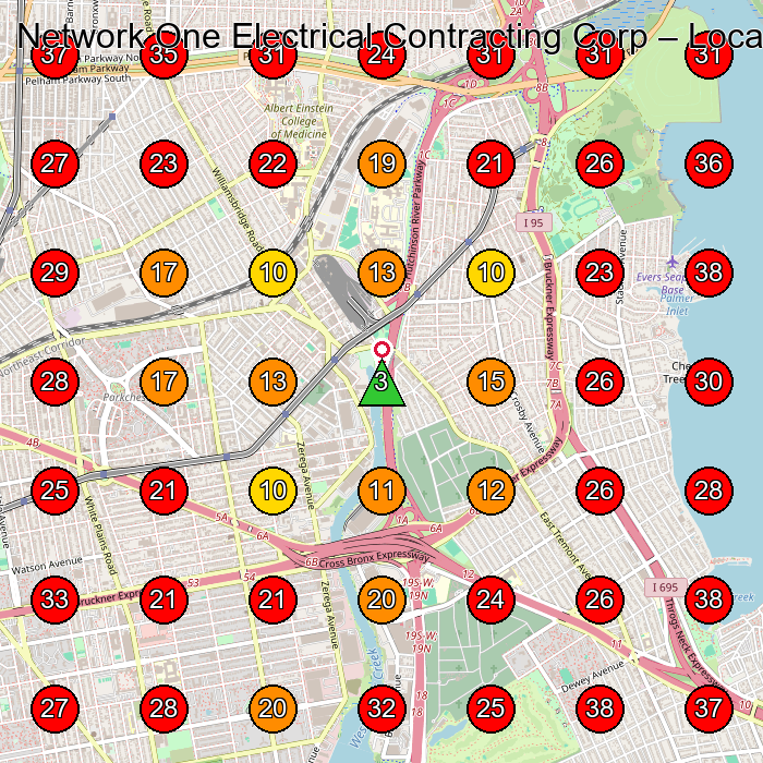 Network One Electrical Contracting Corp GeoGrid visibility map for Electrician in Bronx