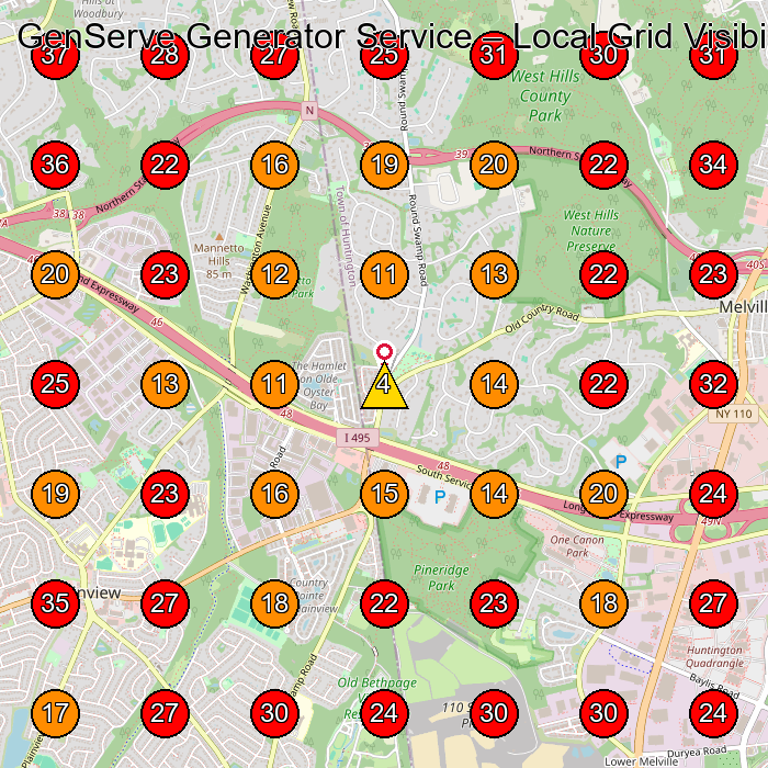 GenServe Generator Service GeoGrid visibility map for Window Treatment Store in Syosset