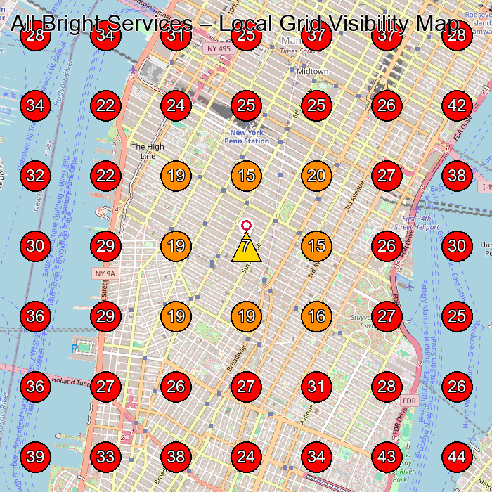 All Bright Services GeoGrid visibility map for Cleaning Service in New York